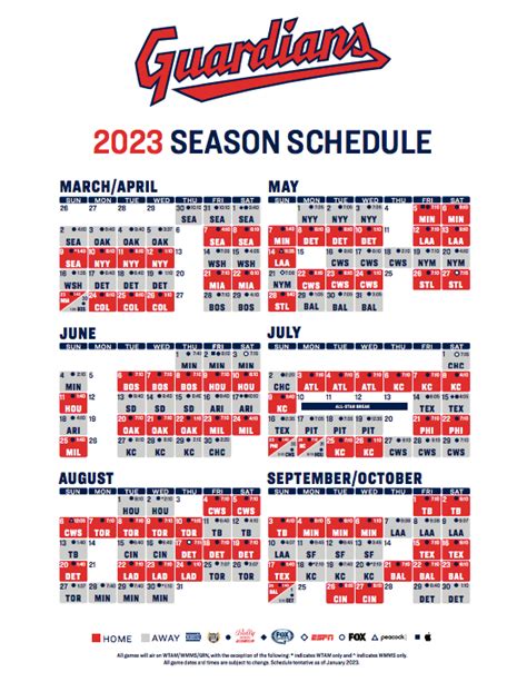 Cleveland Guardians 2023 Schedule Printable